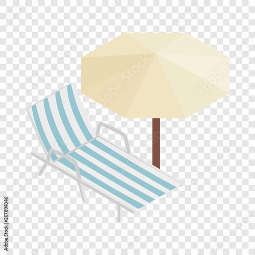 Sun lounger and parasol isometric icon 3d on a transparent background vector illustration