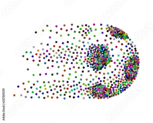 Abstract soccer ball in motion made from colorful square particles