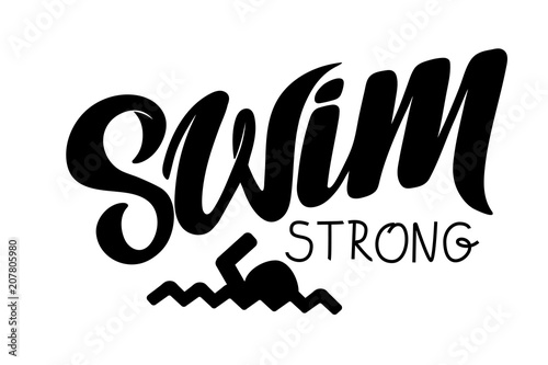 Triathlon hand drawn lettering, quote: Swim strong, Cycle fast, Run to win.