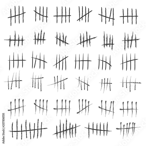 Creative vector illustration of counting waiting tally number marks isolated on background. Crossed out line art design. Abstract concept graphic element