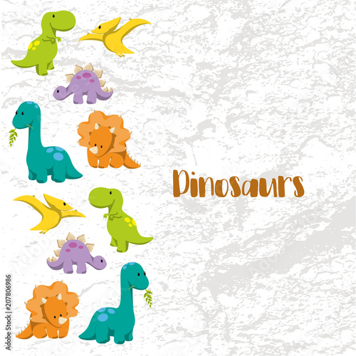 Dinosaur icons in flat style for designing dino party, children holiday, dinosaurus related materials