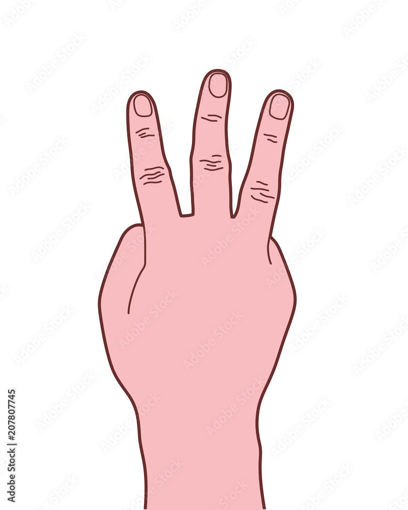 Cartoon Style Number Three Hand Gesture, Vector Illustration Cartoon Style Number Three Hand Gesture, Vector Illustration