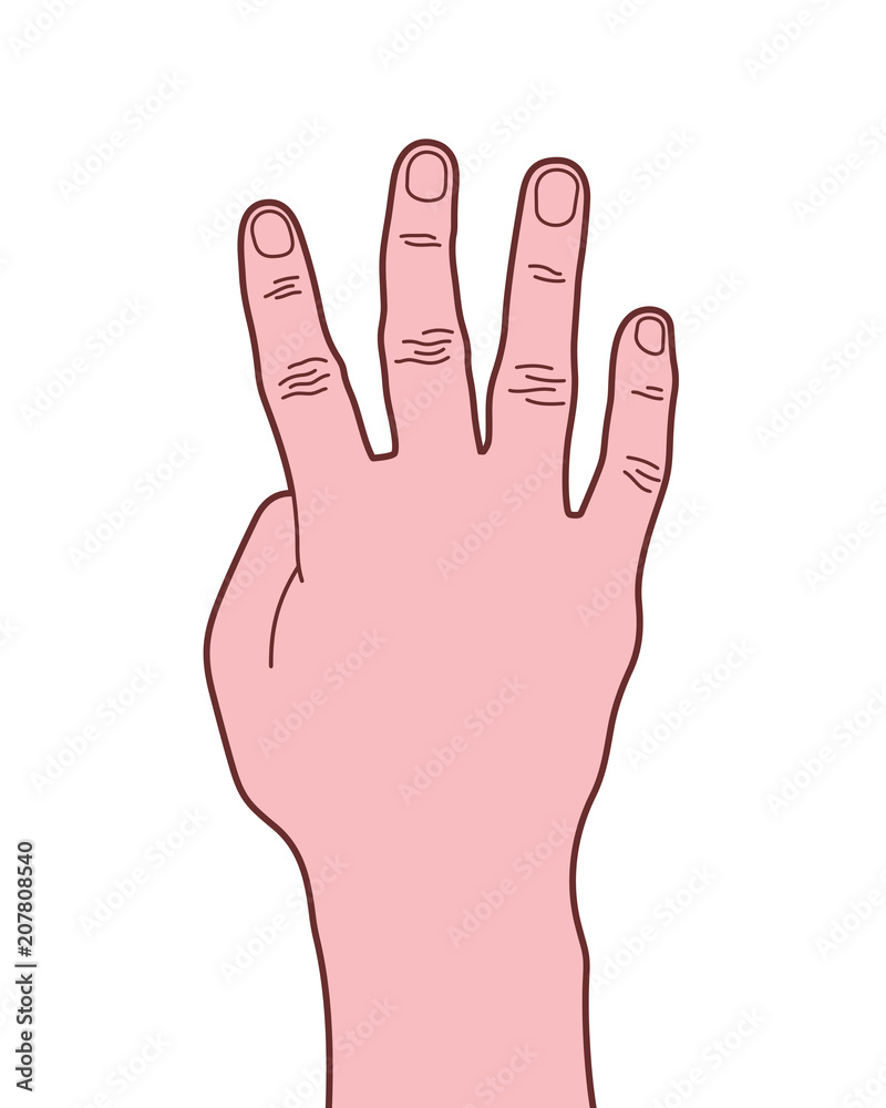 Cartoon Style Number Four Hand Gesture, Vector Illustration Cartoon Style Number Four Hand Gesture, Vector Illustration