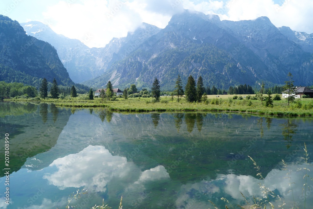 Almsee lake in the Austrian Salzkammergut region in the Alps. June 2018