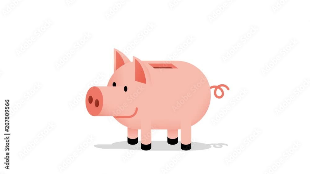 Pig piggy bank with a falling coin - looped animation with alpha channel Pig piggy bank with a falling coin - looped animation with alpha channel