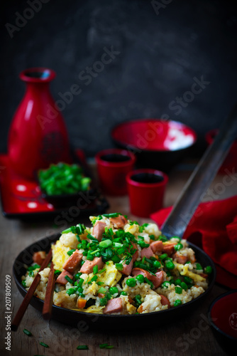 hot dog fried rice recipe in the skillet