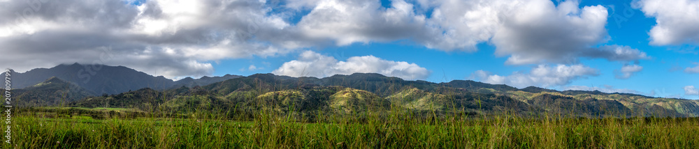 Panoramic view of mountains in north Oahu Hawaii
