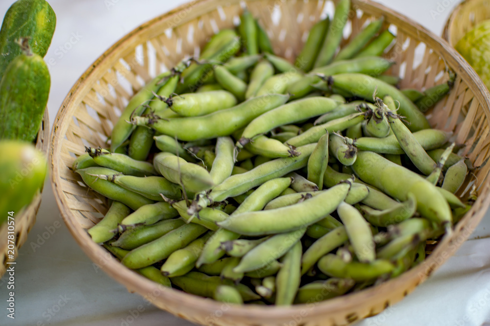 Fava broad beans in basket Fava broad beans in basket