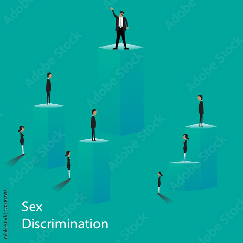 Gender discrimination concept. Female discrimination at work. Flat cartoon illustration