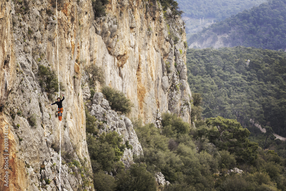 Walk a line in the sky.Turkish Highline Carnival in Antalya. Walk a line in the sky.Turkish Highline Carnival in Antalya.