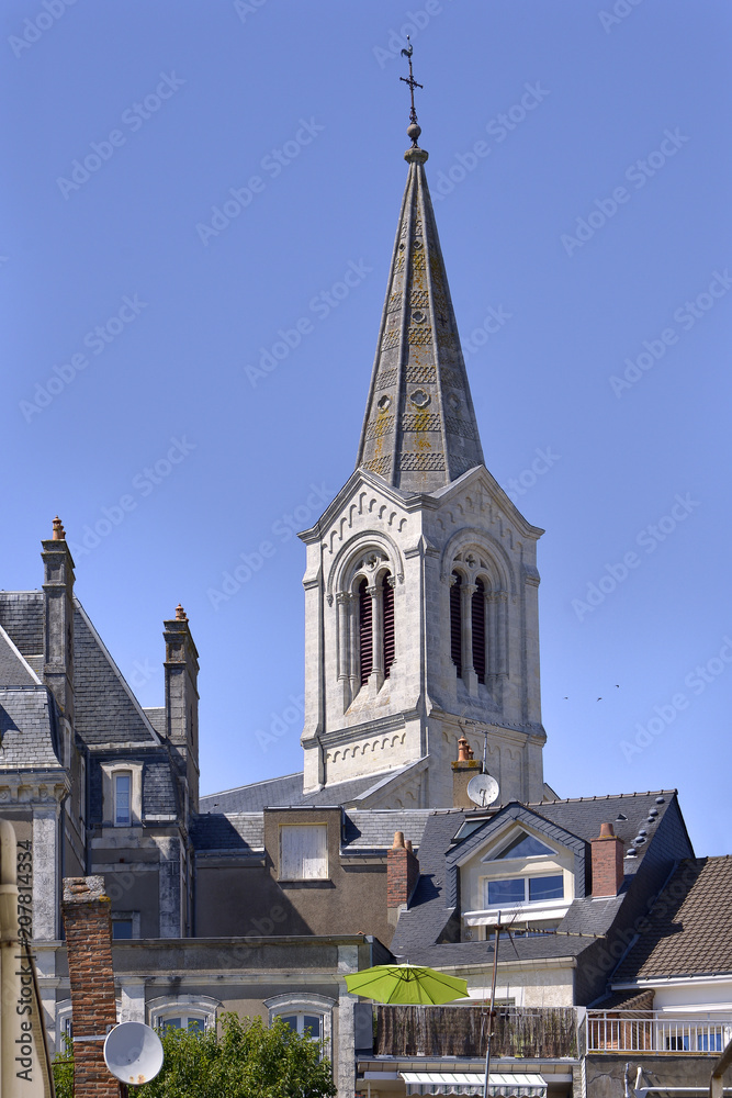 Obraz premium Bell tower of church Saint Gilles at Pornic in Pays de la Loire region in western France