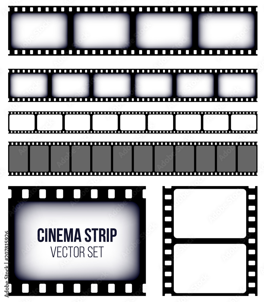 Creative vector illustration of old retro film strip frame set isolated on  transparent background. Art design reel cinema filmstrip template. Abstract  concept graphic element Stock Vector