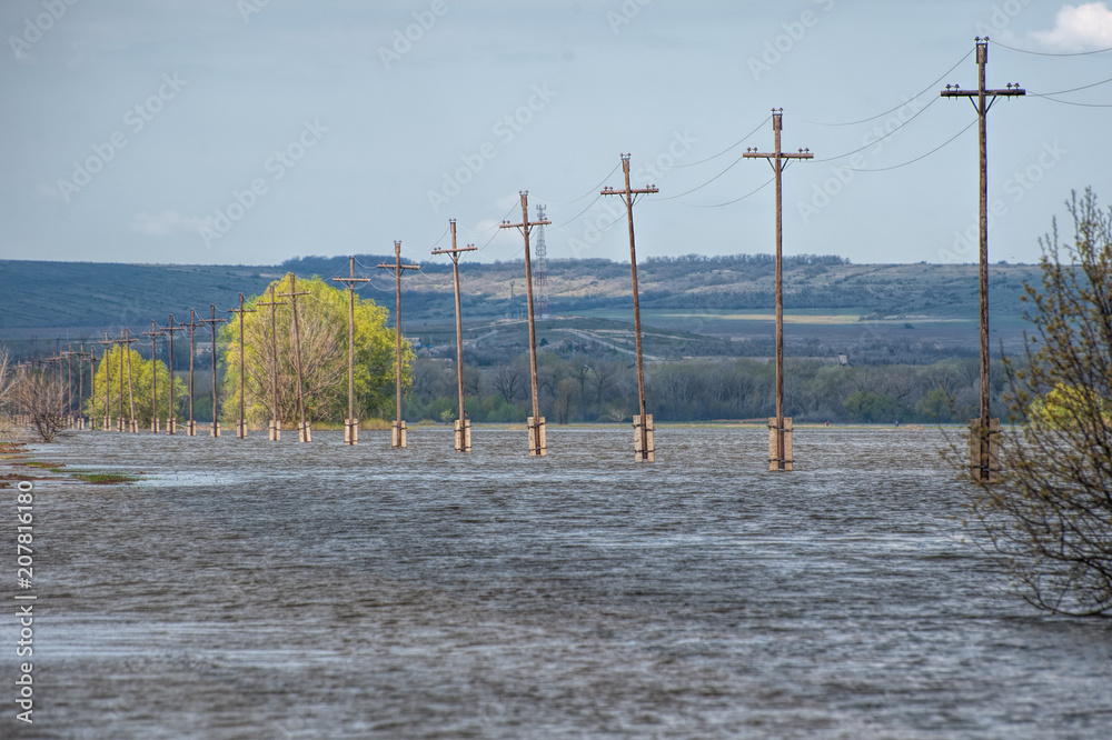 The flood of the river Don. Dangerous water level on the road towards Tryokhostrovskaya ferry station. The flood of the river Don. Dangerous water level on the road towards Tryokhostrovskaya ferry station.