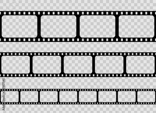 Creative vector illustration of old retro film strip frame set isolated on transparent background. Art design reel cinema filmstrip template. Abstract concept graphic element
