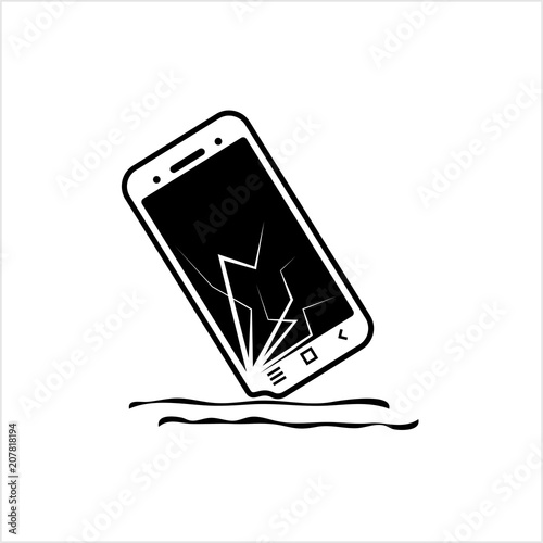 Broken Screen Smart Phone Icon, Cracked Display