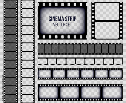 Creative vector illustration of old retro film strip frame set isolated on transparent background. Art design reel cinema filmstrip template. Abstract concept graphic element © happyvector071