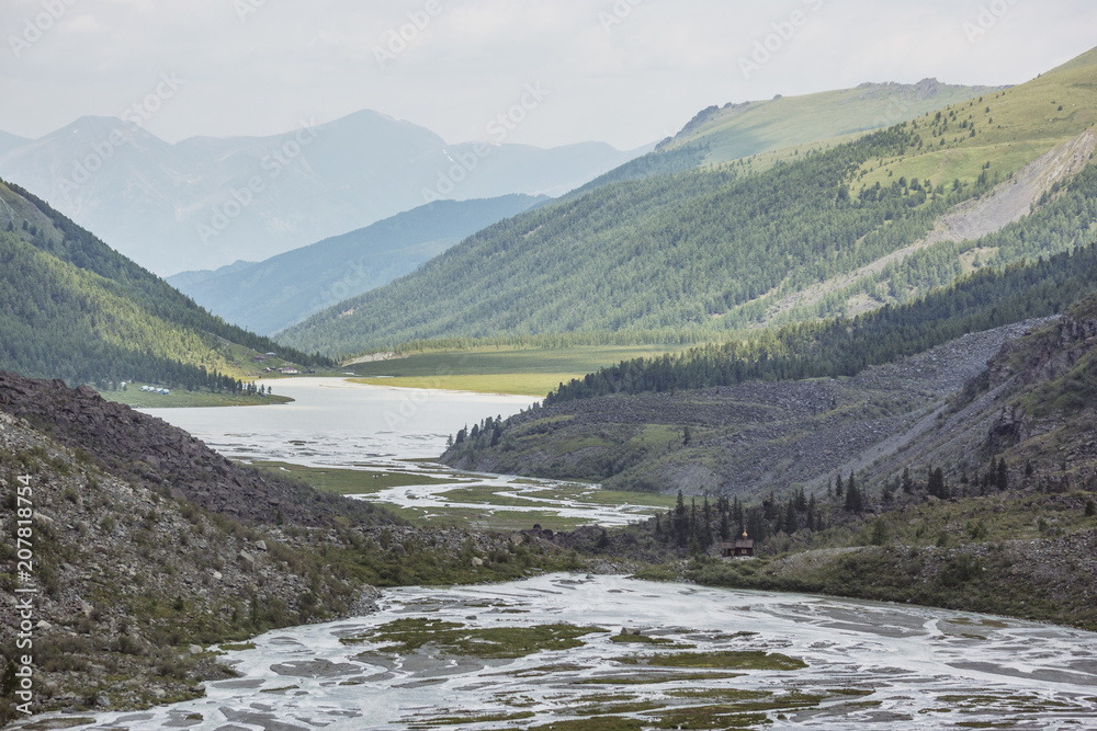 Ak-kem river valley. Beluha mountain. Altai landscape. Russia