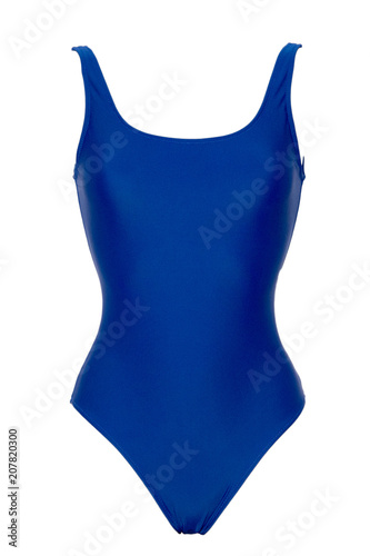 Fotografia Closeup of sporty blue one piece swimsuit isolated on white background