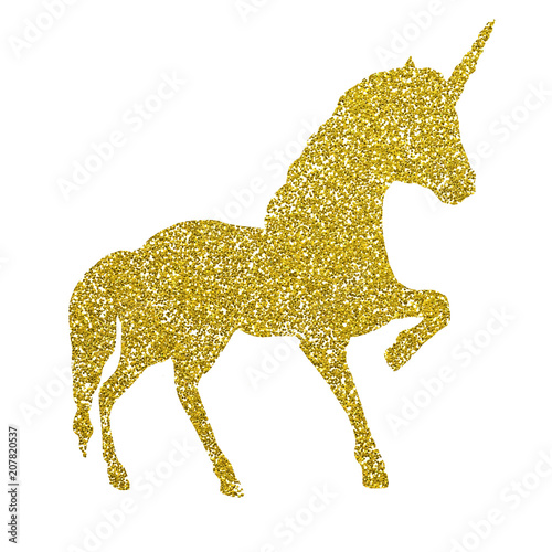 Beautiful, unicorn, magic horse, pegasus silhouette, gold with shiny golden g...