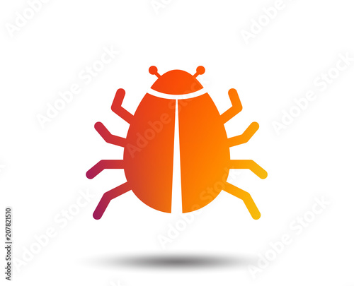 Bug sign icon. Virus symbol. Software bug error. Disinfection. Blurred gradient design element. Vivid graphic flat icon. Vector