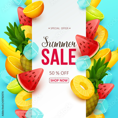Summer sale background with fruits. Vector illustration.