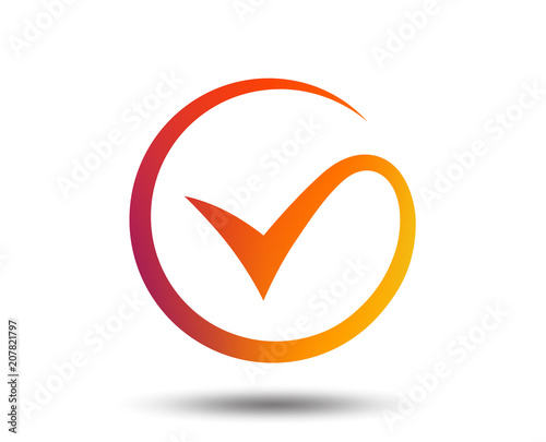 Tick sign icon. Check mark symbol. Blurred gradient design element. Vivid graphic flat icon. Vector