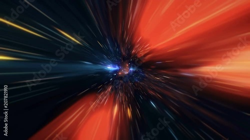 Abstract jump in space in hyperspace among stars and flying in the wormhole photo