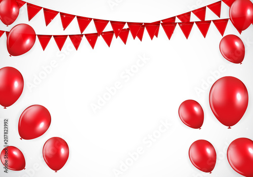 Glossy Red Balloons and Flaf Background Vector Illustration photo