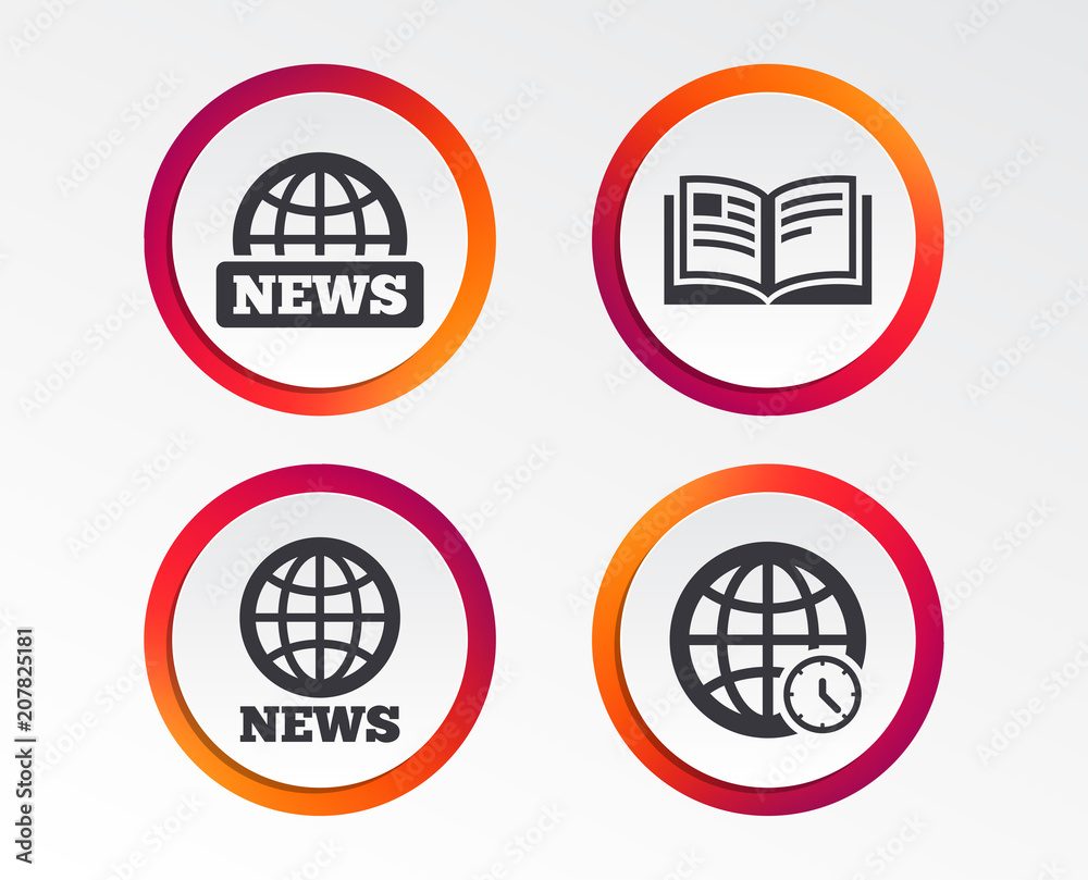 custom made wallpaper toronto digitalNews icons. World globe symbols. Open book sign. Education literature. Infographic design buttons. Circle templates. Vector