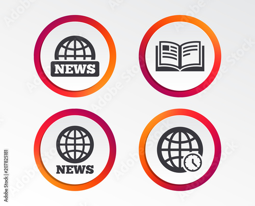 Wallpaper Mural News icons. World globe symbols. Open book sign. Education literature. Infographic design buttons. Circle templates. Vector Torontodigital.ca