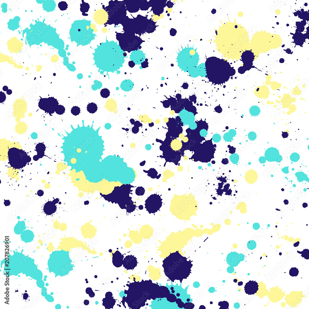 Vector Illustration. Watercolor splash pattern in bright green yellow color. Bold abstract print for spring summer fashion and textile design. Brushstrokes and splatter