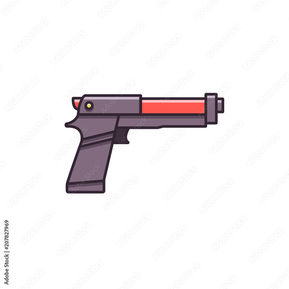 Gaming light gun controller - flat color line icon on isolated background. Toy handgun or pistol sign, symbol, pictogram in thin linear style. Weapon vector illustration. Gaming light gun controller - flat color line icon on isolated background. Toy handgun or pistol sign, symbol, pictogram in thin linear style. Weapon vector illustration.