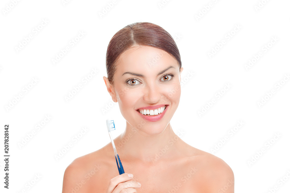 Happy young woman with toothbrush Happy young woman with toothbrush