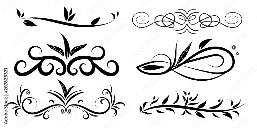 Collection of hand drawn decorative corner delimiters, template for greeting card, vector illustration