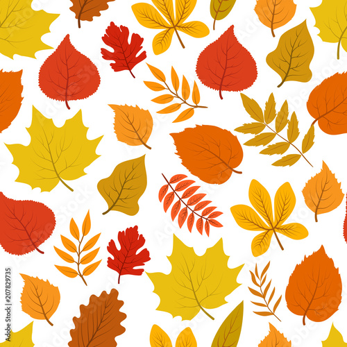 Forest golden autumn leaves seamless vector autumnal pattern