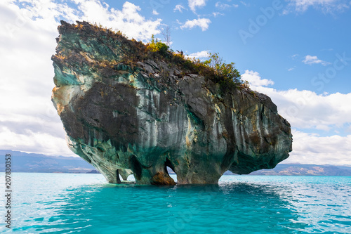 Marble rock on the lake of General Carrera near the town of Purto Rio Tranquilo, Patagonia, Chile photo