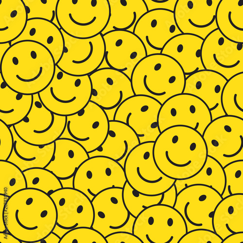 Seamless pattern with yellow smiling smileys. Vector illustration