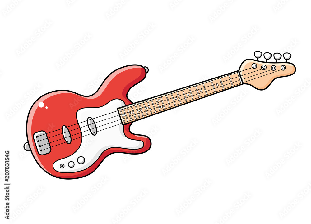 Naklejka premium Red electric bass guitar isolated.