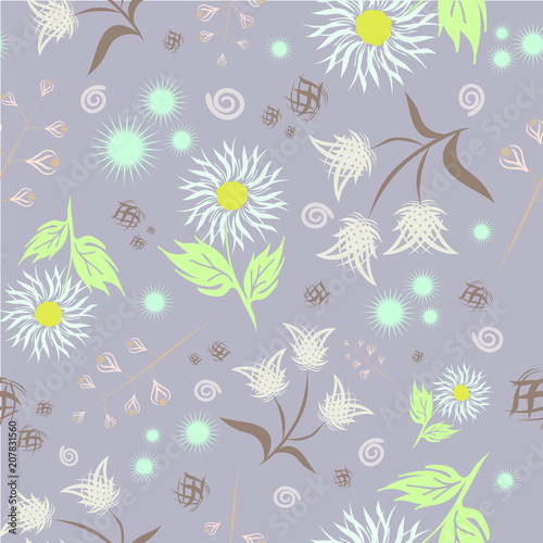 Seamless floral vector pattern. Modern abstract bright colorful style. Hand drawn  - stock. Background or wallpaper  pattern for fabric or textile.