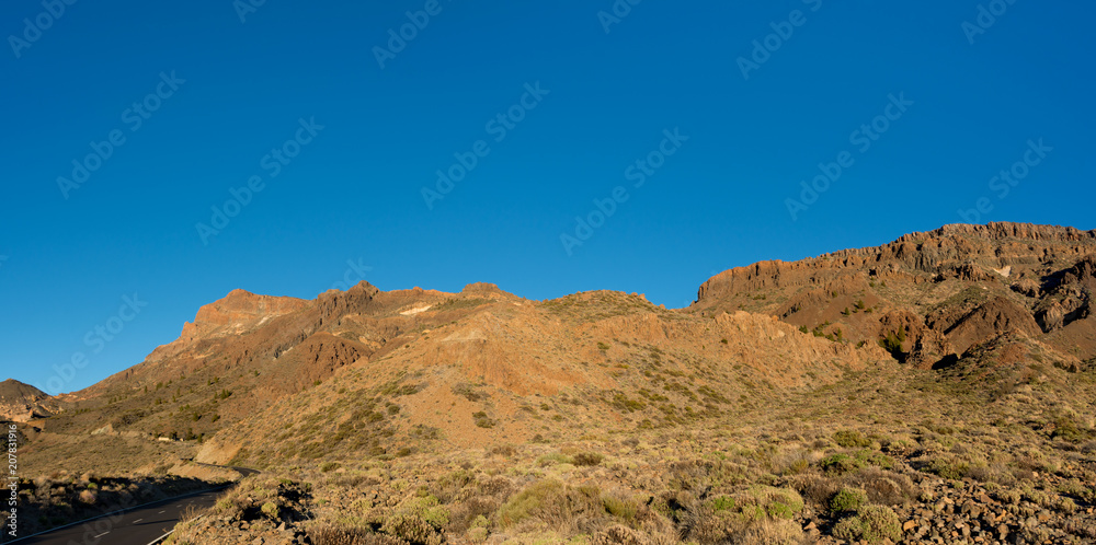 Beautiful panoramic view of the mountain range on the way to Pico del Teide, Tenerife Island, Canary