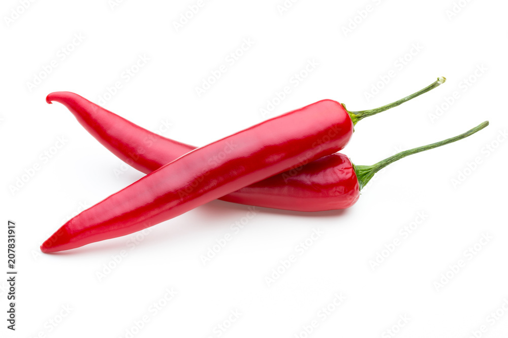 Red chilli pepper isolated on a white background.