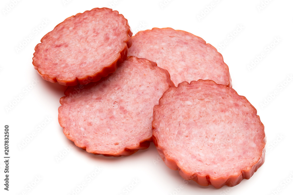 Slices of salami. Isolated on a white background.