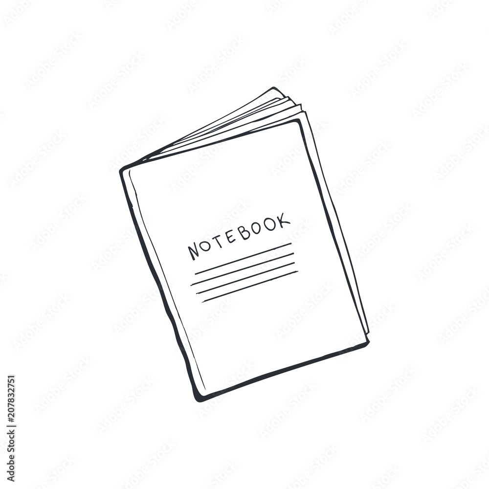 Hand drawn notebook isolated on white background. Copybook sketch vector illustration. Hand drawn notebook isolated on white background. Copybook sketch vector illustration.