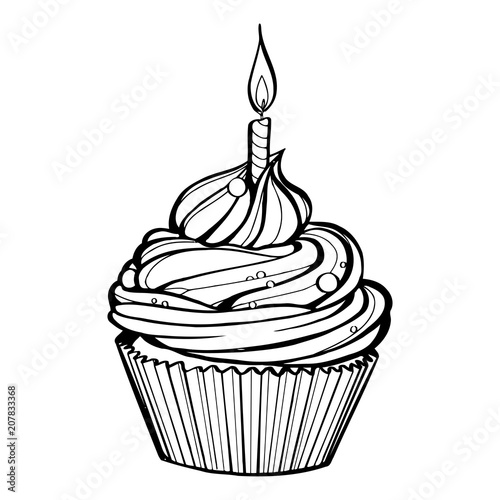 Birthday cupcake with burning candle