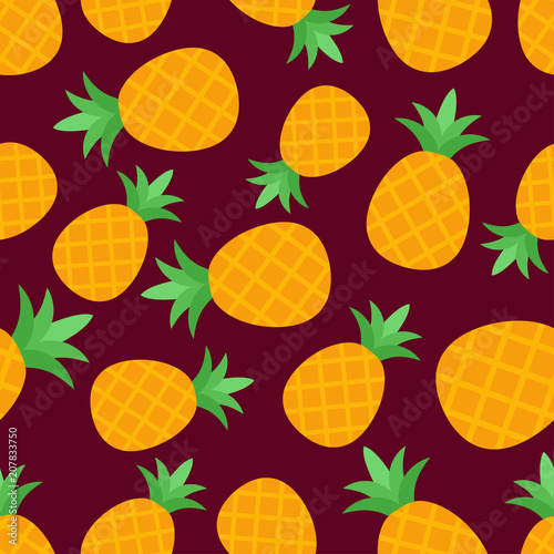 Seamless pineapple pattern on burgundy background