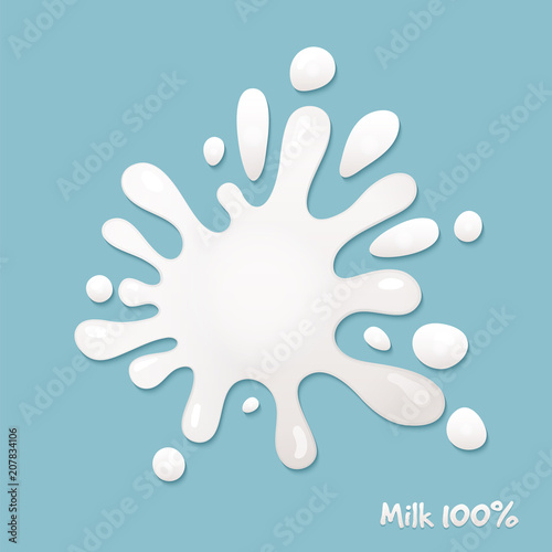 Isolated splash of realistic milk. Milk cartoon stain for package design.