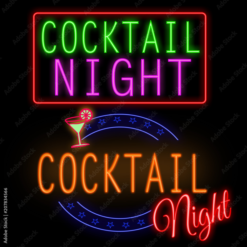 Cocktail night glowing neon sign