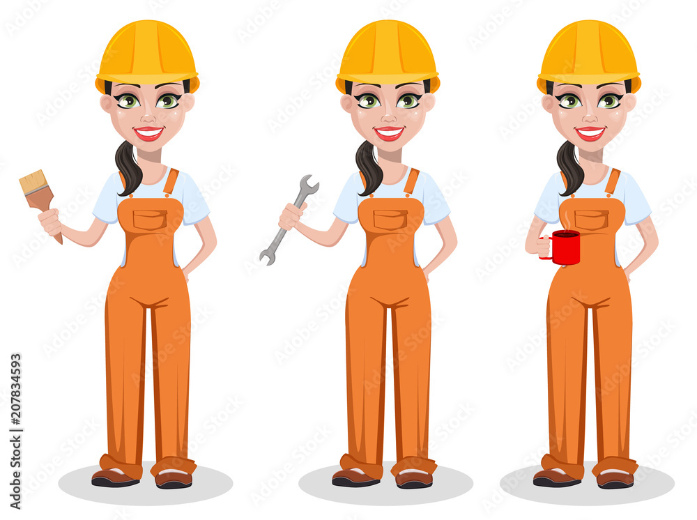 Naklejka premium Beautiful female builder in uniform