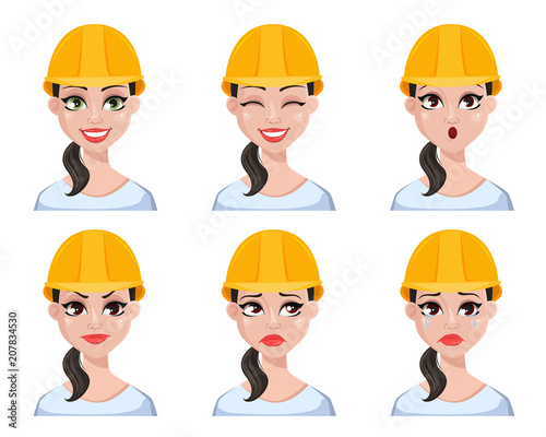 Beautiful female builder in uniform