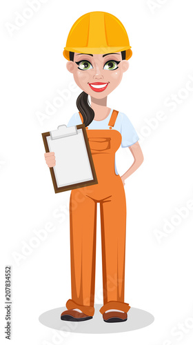 Beautiful female builder in uniform